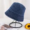 Retro washed denim bucket hat women's summer fashion versatile big head circumference showing face small sunshade basin hat men