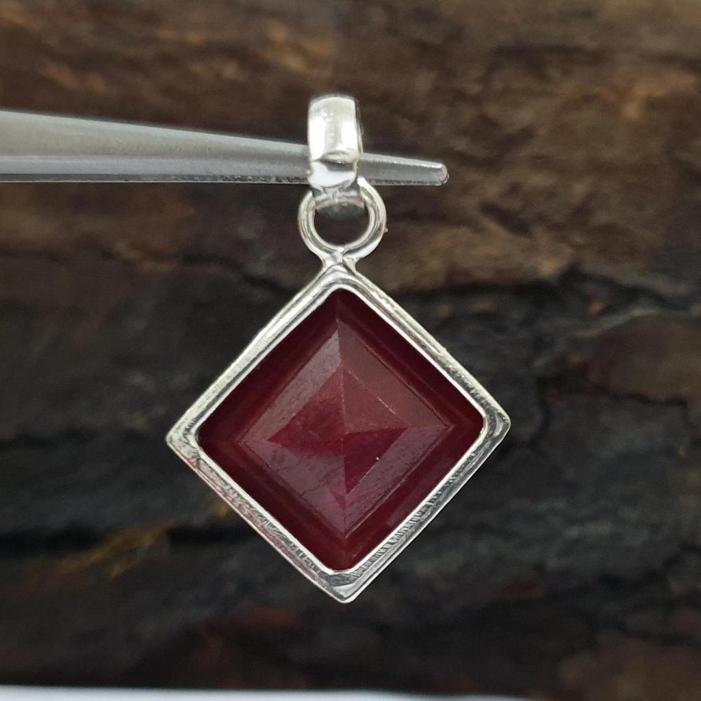 Square Raw Red Ruby Gemstone 925 Sterling Silver Pendant Jewelry, Yellow Gold Overlay, Rose Gold Overlay Pendant