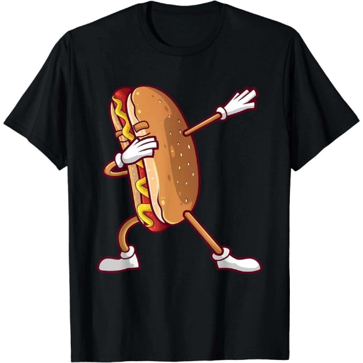 LUjiu Cute Dabbing Hot Dog Design for Kids Men Women Dancing Food T-Shirt S