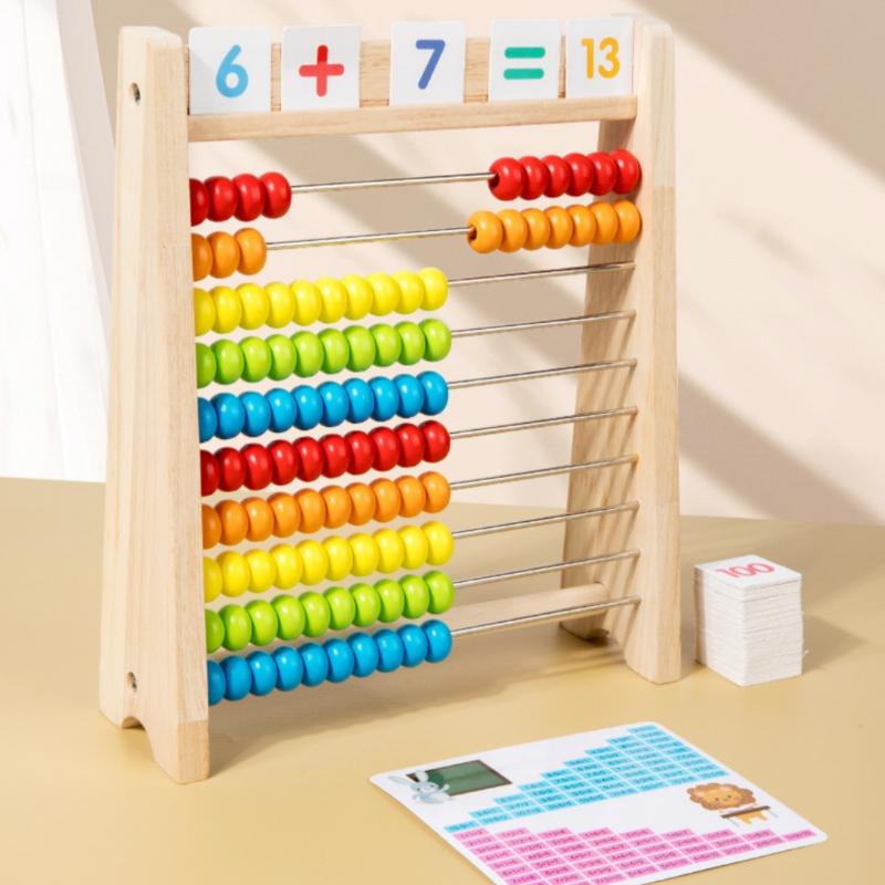 1 Set Number Alphabet Card Preschool Math Learning Wooden Educational Math 10-Row Counting Toy 100 Beads With Counting Sticks