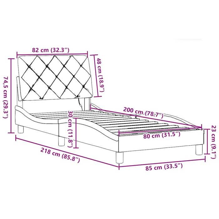 VidaXL Bed Frame with LED Without Mattress Black 80x200 Cm Fabric 3310631