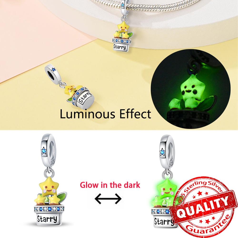 

Lovely Copper Plated Night Light Stars And Moon Dangle Charm Fit Original Bracelet Give Your Friends Exquisite Diy Jewelry