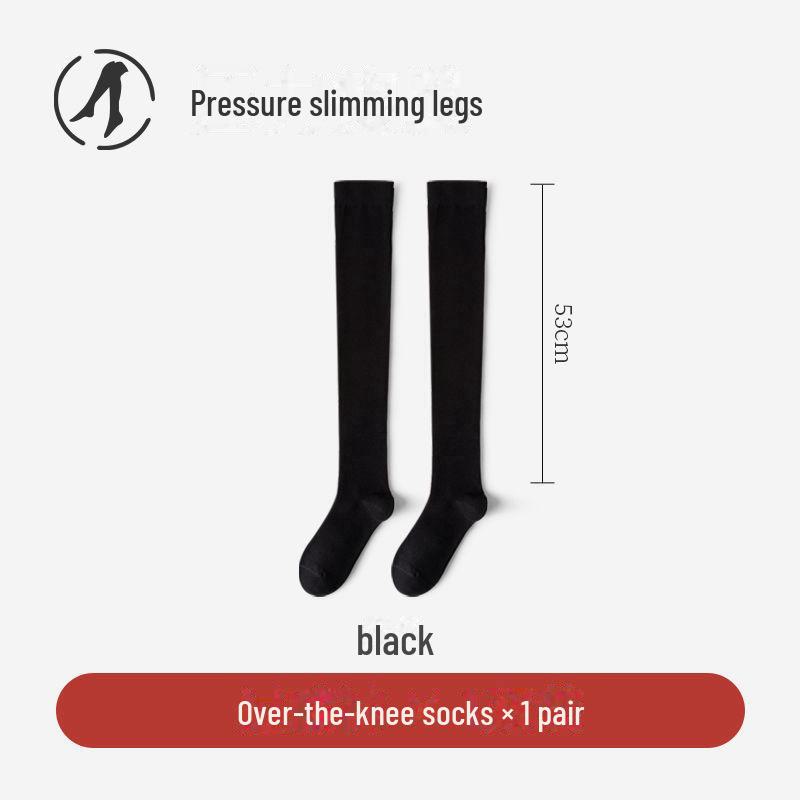 

Женские черные компрессионные носки выше колена - чистый хлопок, стиль осень/зима One Size