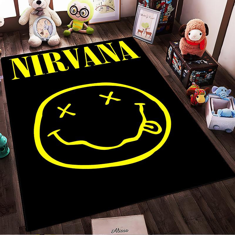 Nirvana Band Yellow Logo Printed Non-slip Rug, Suitable for Living Room and Bedroom Sofas