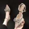 2026 Pointed Toe Women's Sandals Crystal Bow High Heels Shoes Summer Luxury Mary Jane Shoes Party Pumps Sexy Slides Mujer Zapato