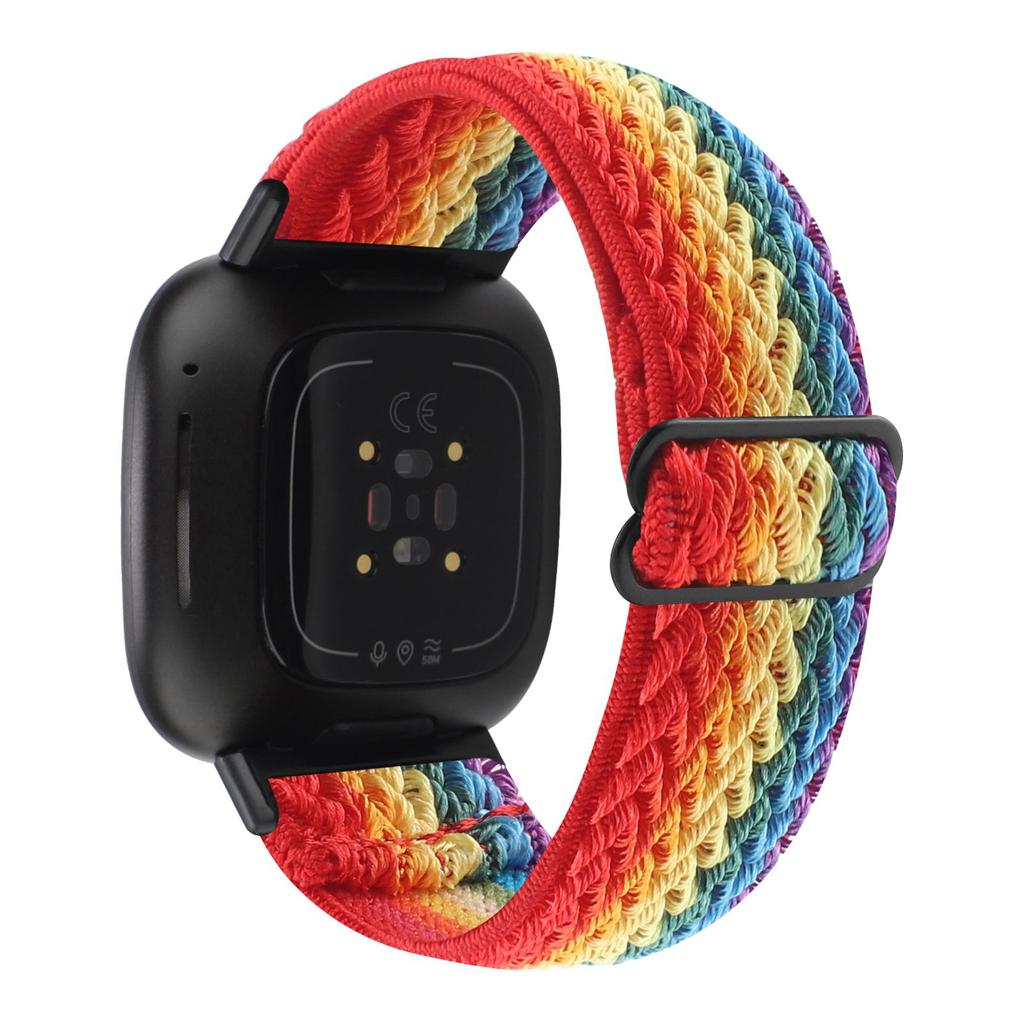 For Fitbit Versa 4/Sense 2 Stretchy Nylon Watch Band Wave Pattern Elastic Braided Replacement Strap