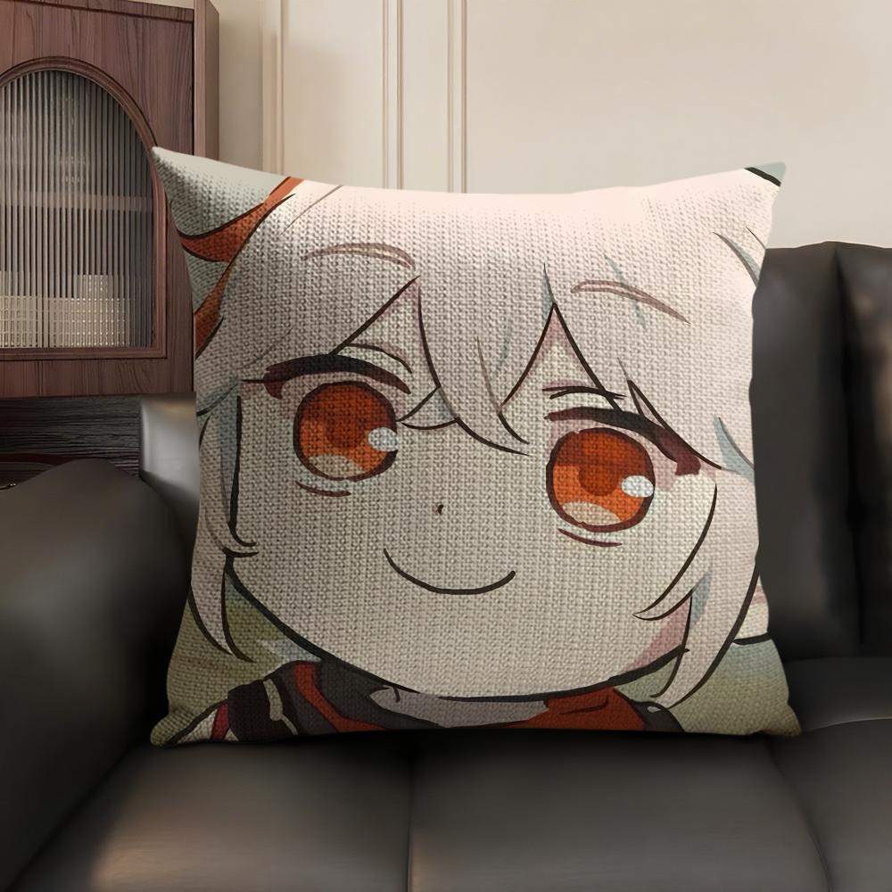 Kaedehara Cute Genshin Impact Cushion Cover Natural Linen Organic Fabric DoubleSided Printing Sofa Home Decor Gift Pillow Case