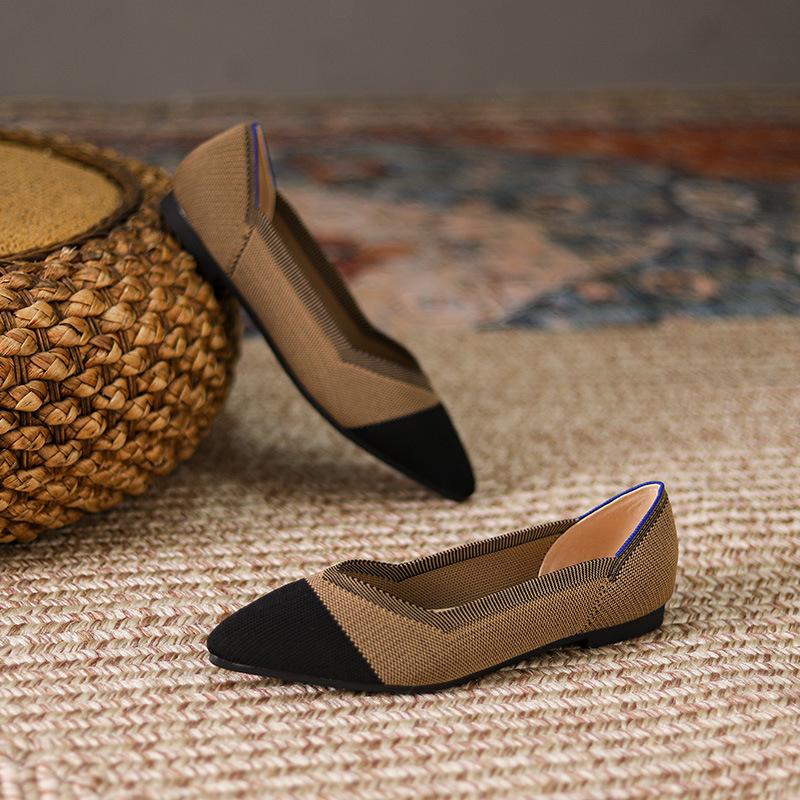 

Модные полосатые тканевые балетки Женские одинарные балетки Балерина Женские эластичные плетеные балетки Офисное платье Остроносые мокасины 34 кофейный