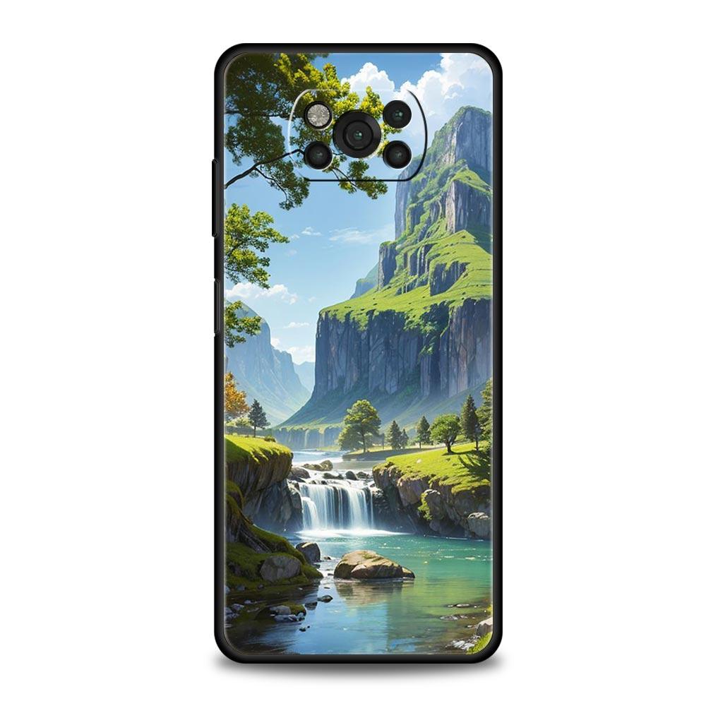 Phone Case For Xiaomi Poco X6 X5 X4 Pro 5G X3 NFC F5 F4 M5 M4 M3 F3 GT C51 C50 C55 Soft Silicone Black Cover Landscape Art