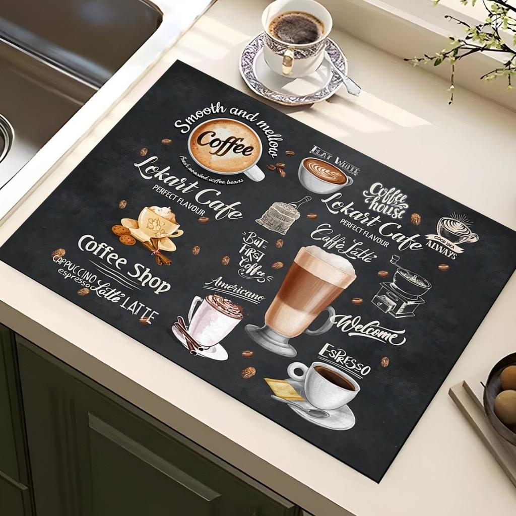 Vintage Espresso Bar Printed Absorbent Drain Mat Super Antiskid Quick Dry Modern Kitchen Counter Coffee Dish Drying Pad