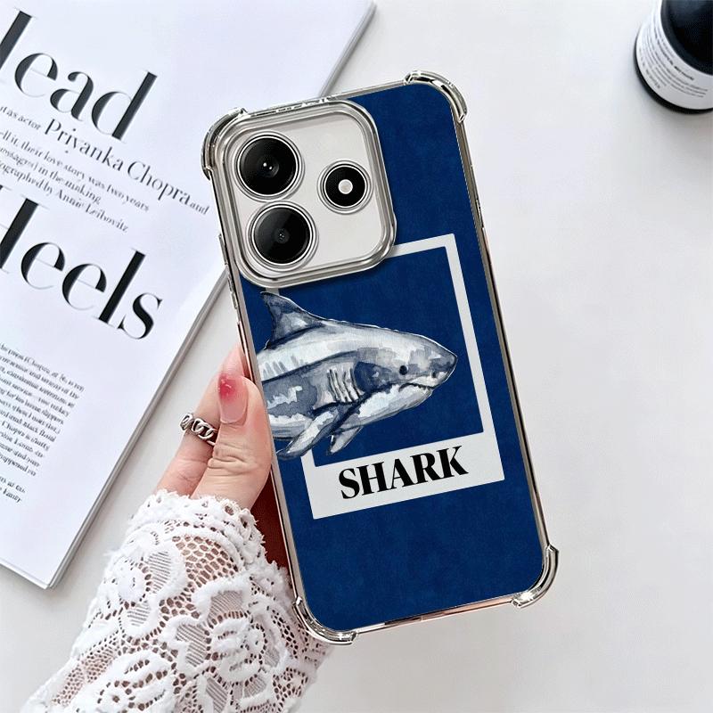 Doodle Style Shark Collage Soft Phone Case For Xiaomi Redmi Note 14 15 Pro Plus 13 12 11S 11T 5G 10 9S 9 Plating Anti-Fall Funda