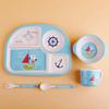5 Piece Toddler Kids Bamboo Dinnerware Set Cartoon Animal Food Plate Feeding Dishes Bowl Spoon Fork Cup Tableware Baby Shower Gifts Multicolor