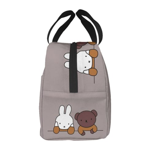 LDU Miffy Lunch Bag, Black, Insulated Lunch Box with Zipper, Compact, Soft Cooler Bag