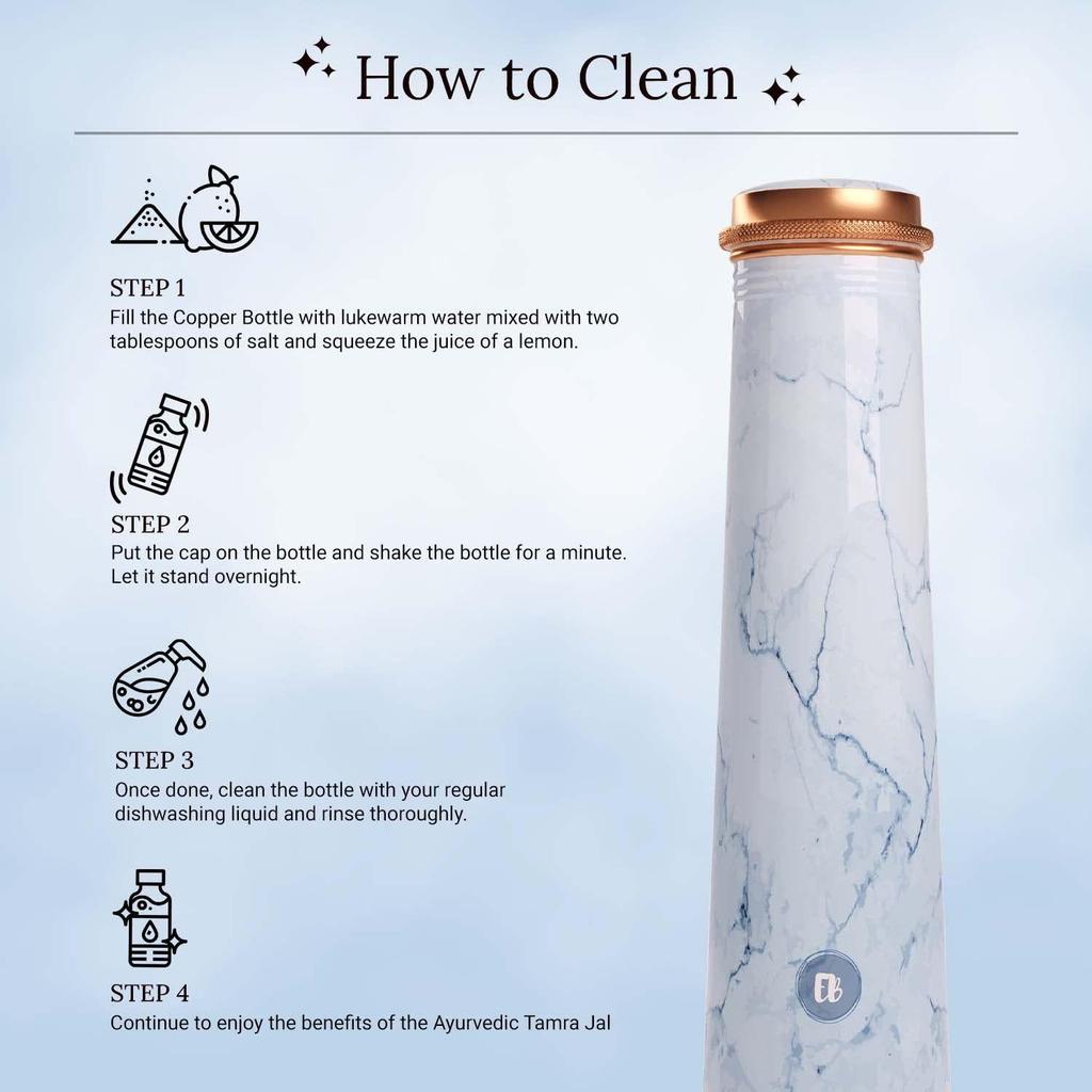 Tower Copper Water Bottle with Printed Marble Design Pure Tamba Leakproof Suitable Birthday Gift for Men & Women by Ebstore, 750 Ml (Pack of 1)