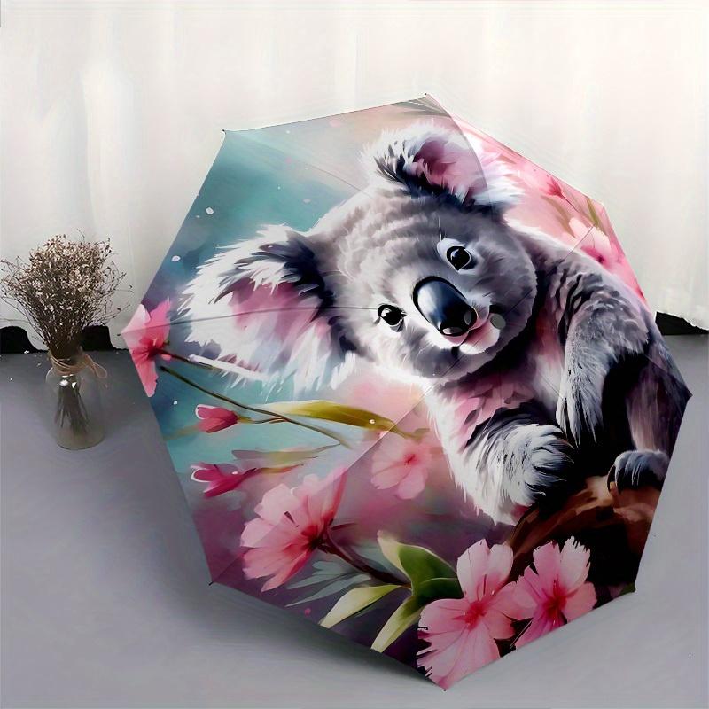 1pc Koala Blossom Themed Umbrella, 8 Rib Frame,Automatic Opening 3 Fold Umbrella, Lightweight and Durable Couple Umbrella-170