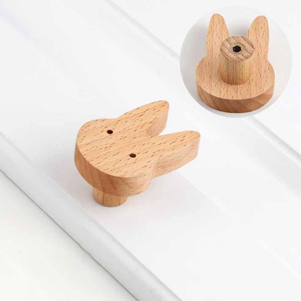 Punch-free Sticky Wooden Handle Children's Room Cartoon Cabinet Door Cabinet Drawer Single Hole Solid Wood Handle.
