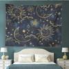 Sun Moon Star Tapestry Boho Celestial Wall Tapestry Aesthetic Blue Gold Tarot Astrology Wall Hanging for Bedroom Living Room