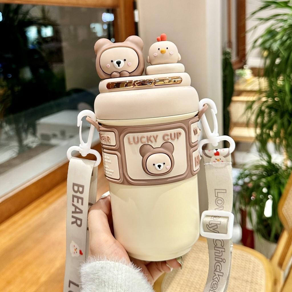 Capybara Childrens Insulated Water Bottle With Straw Lock For School And Travel