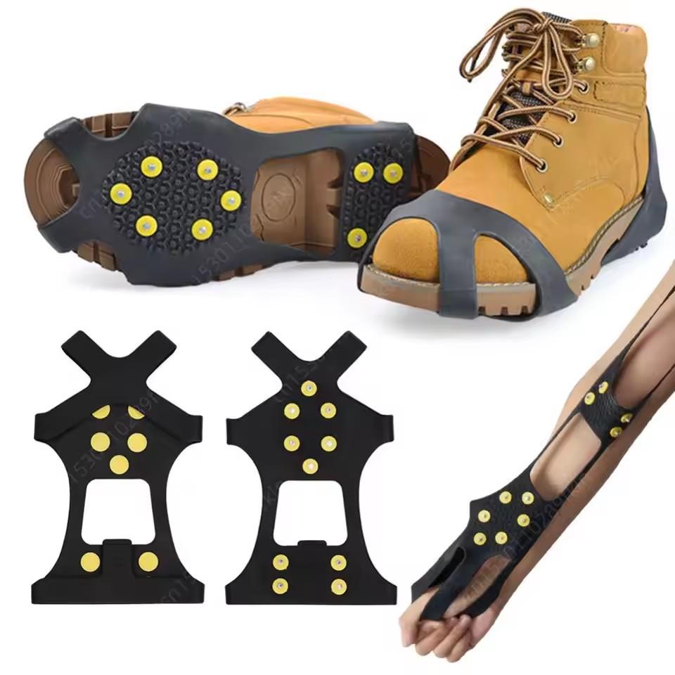 Outdoor Silicone Ice Cleats: Anti-slip Shoe Covers with 24 Teeth Snow Spikes & 10 Teeth Steel Mountaineering Claws