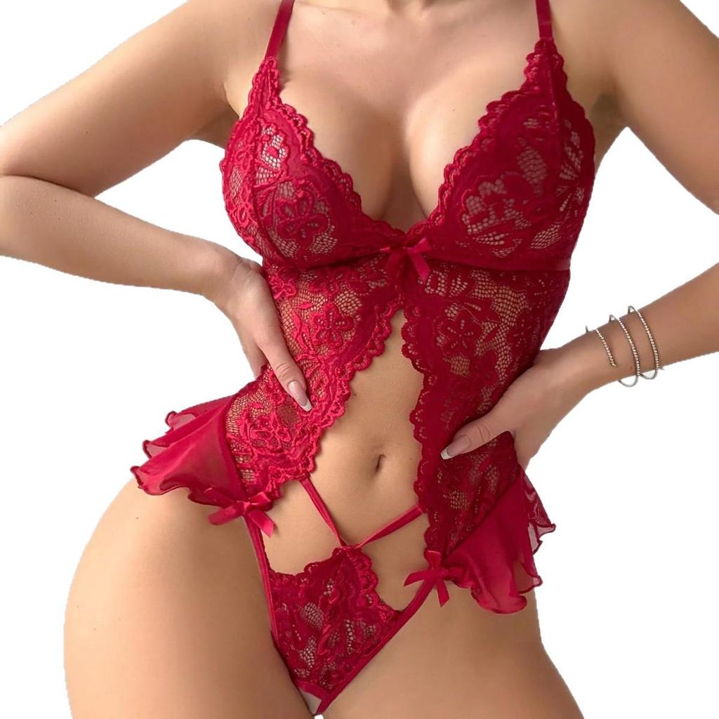 European & American High-End Lace Trim Women's Sexy Bodysuit