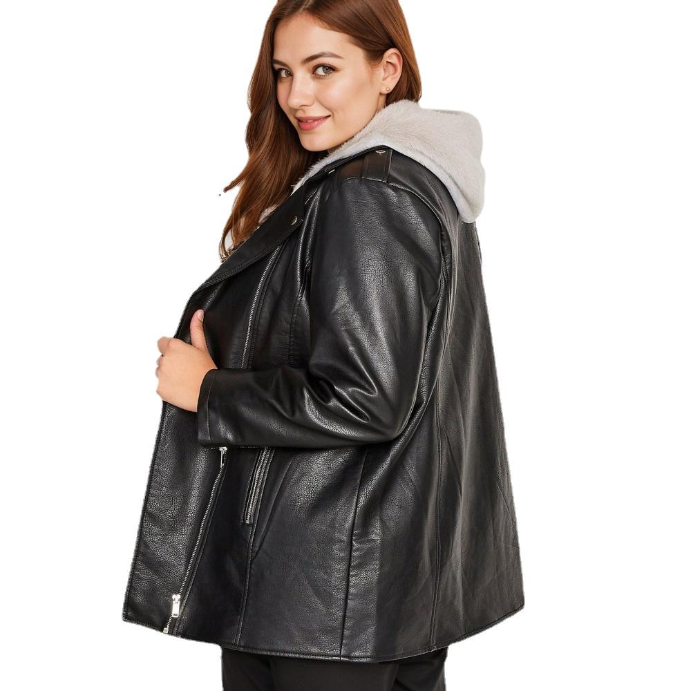 VANGULL Brand Women Spring Autumn Lapel Collar Oversized Leather Jacket