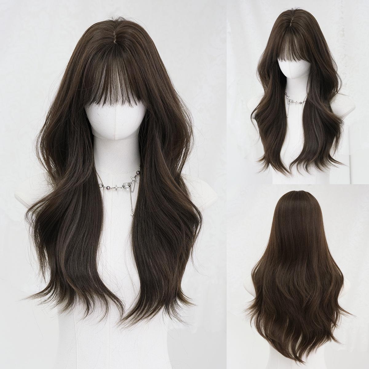 

Крутой коричневый кудрявый парик для женщин - Волнистая полная челка, полная шапочка, стиль Лолита, готов к термоукладке и стрижке, ежедневный парик высокого качества 68cm 26.77 inch коричневый