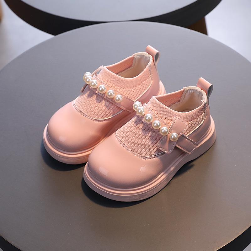 2025 Spring & Autumn Girls' Mary Janes: Beaded Fly-Knit Princess Shoes for Ages 3-6