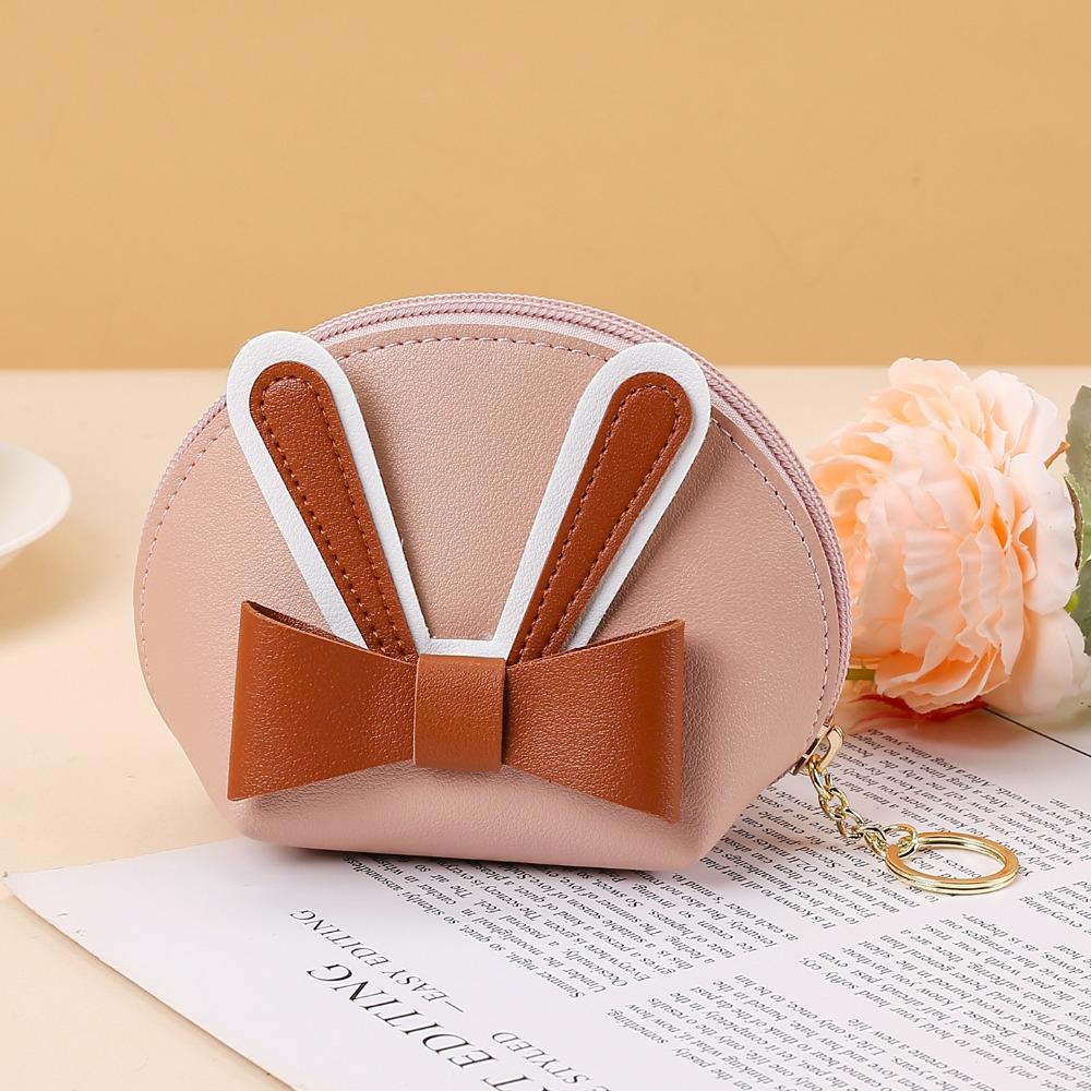 

New Multifunctional Coin Purse with Keychain Catoon Bow Mini Wallet Card Holder Zipper Portable Key Bag колір світло кави