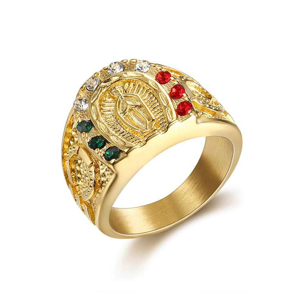 Catholic Virgin Mary Lucky Prayer Rings For Men Women 316L Stainless Steel Hip Hop Fashion Gold Color Amulet Jewelry Wholesale