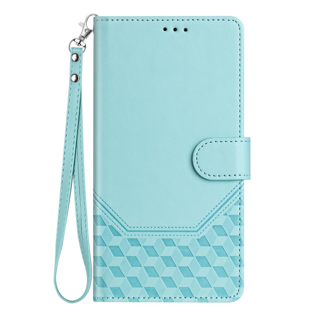 For iPhone 15 Pro Max Case Imprinted Honeycomb RFID Blocking Leather Phone Cover with Strap