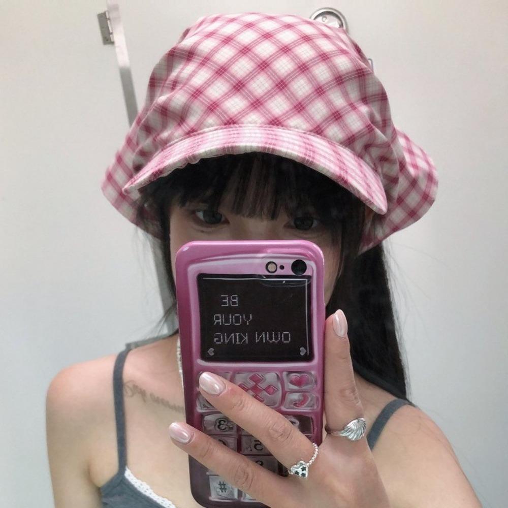 Rural Style Triangle Headscarf Hat Plaid Strappy Bandana Cap Retro Headscarf Baseball Hat  Travel