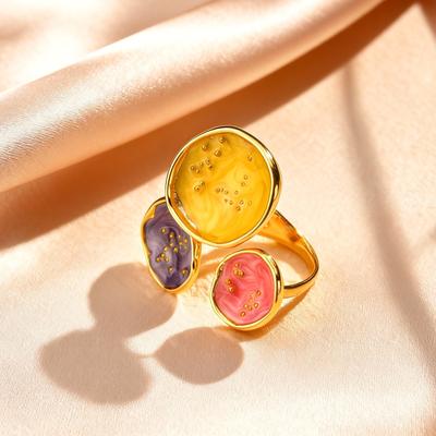 Fashion Unique Geometric Colorful Open Ring for Women, Stainless Steel Gold Plated Enamel Ring, Delicate Jewelry for Party Daily