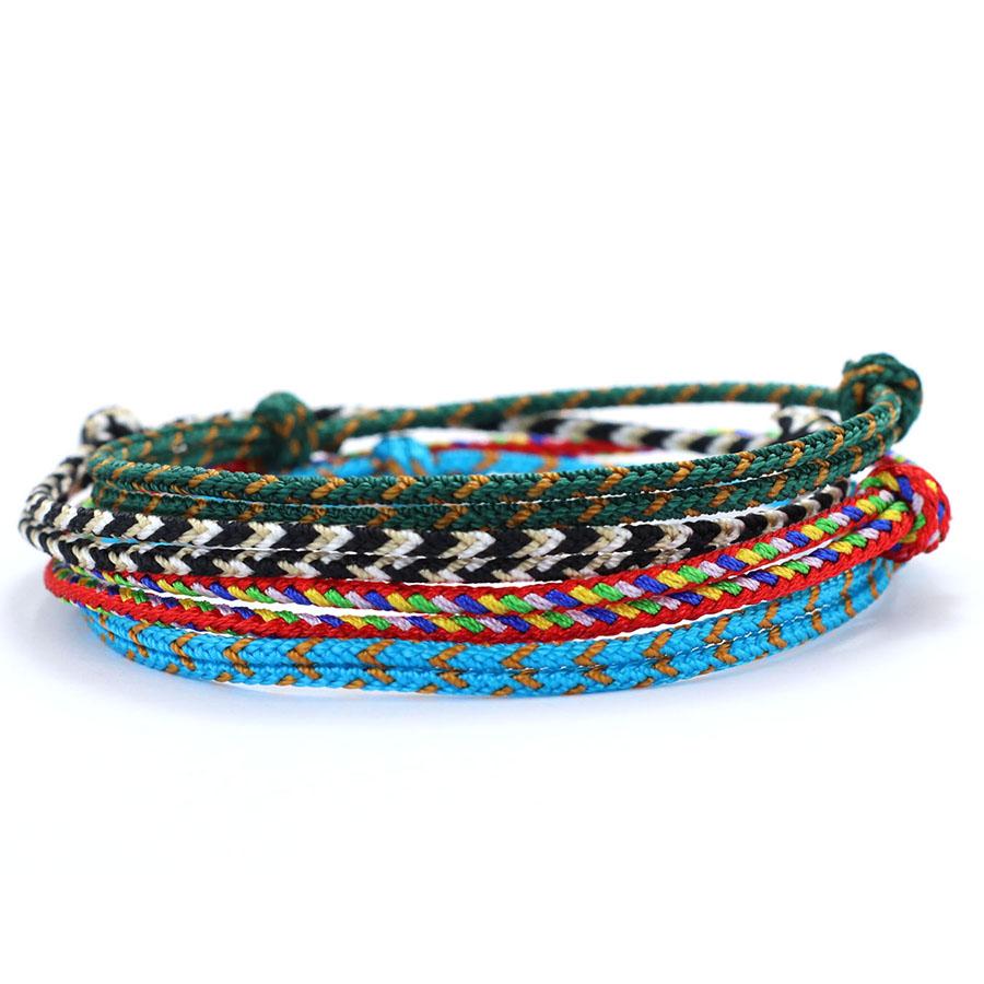 Handwoven Ethnic Colorful Rope Bracelet Unisex Easy Knot Sliding Adjustable Bilayer Thread Braclet Outdoor Mother Gift Jewelry