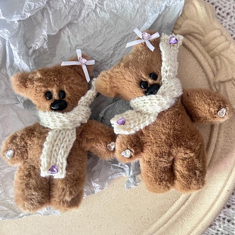 Y2k Scarf Plush Bear Hair Clip Soft Cute Show Small Face Bangs Hair Clip Hair Accessories Scarf Bear Barrette for Girl