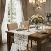 French Elegant Floral Cut-Out Lace Table Runner Romantic Long Strip Table Cover Bow Trim Vintage Table Flag Party