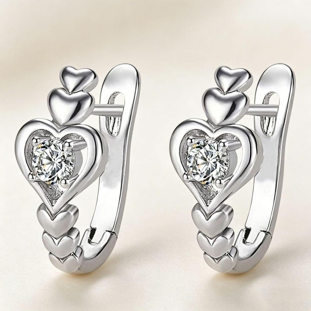 Elegant Sweet Heart Hollow-Out Zircon Earrings for Women