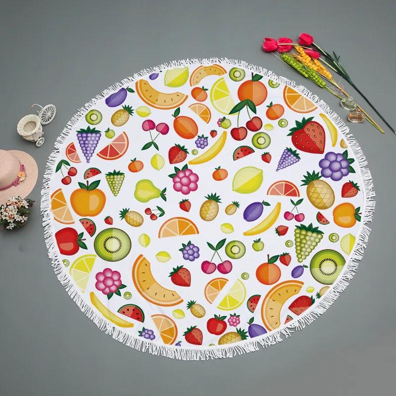 Watermelon Orange Microfiber Round Beach Towel Fruit Thick Shower Bath Towels Summer Swimming Circle Mat Towel With Tassels