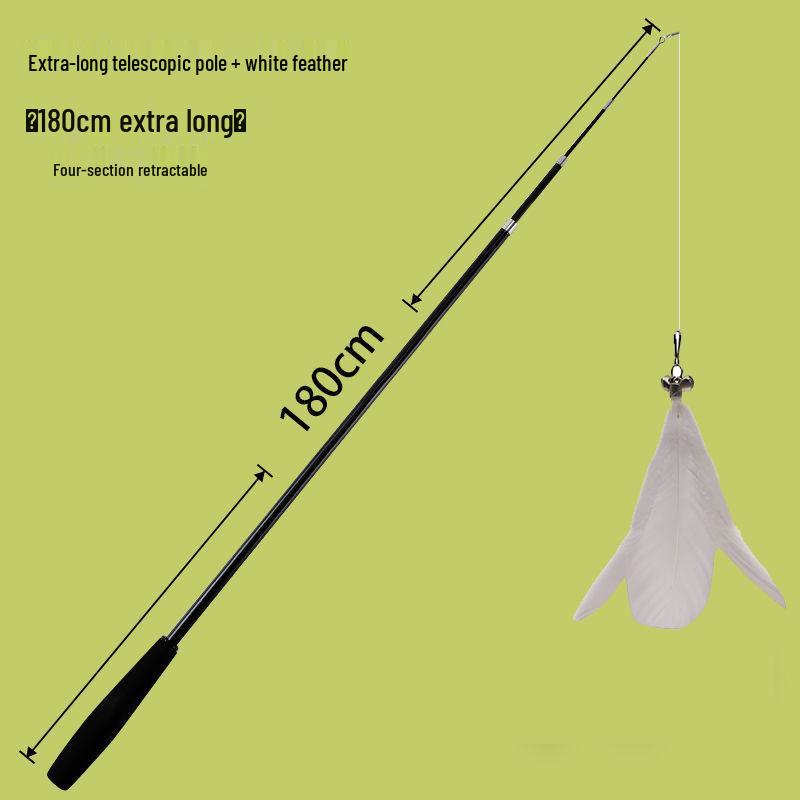 Retractable Cat Teaser Wand with Feather Head, 1.8m Long, Bite-Resistant Kitten Toy