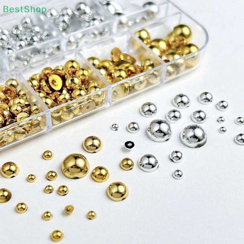 12 Compartment/ Box Gold Silver ABS Semi-round Pearl Nail Art Decor Mix Manicure Salon Accessories