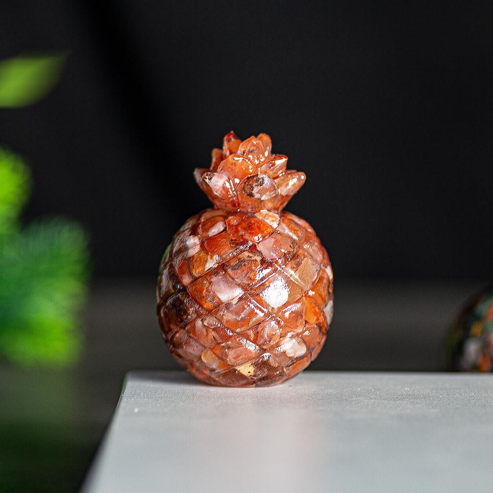 Natural Crystal Resin Pineapple Figurine With Lucky Symbol For Office Desk Decor Gift For Friends