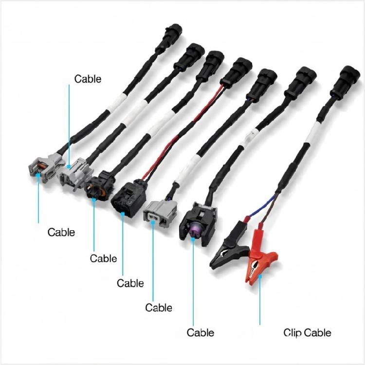 Multiple Connector Nozzle Tester Cable Set with 7 Distinct Test Cables for Common Rail Nozzle Checks and Automotive Service Testing Tasks