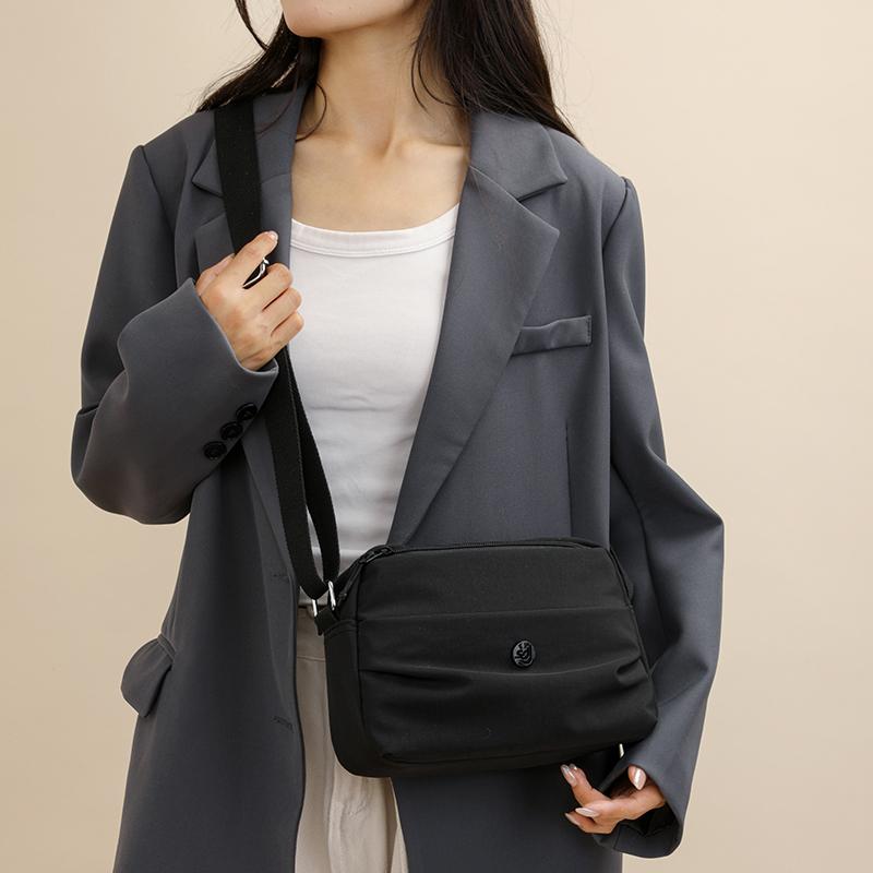 Women Small Capacity Tote Bag Waterproof Nylon Multi-Compartment Shoulder Bag Office Commute Crossbody Purse with Soft Fabric
