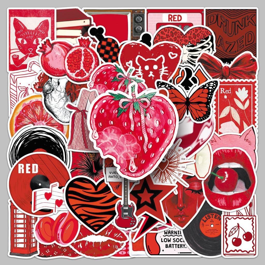 50pcs Y2K Red Graffiti Stickers, Trendy INS Style, Versatile for Water Bottles, Storage Boxes, and Resin Projects