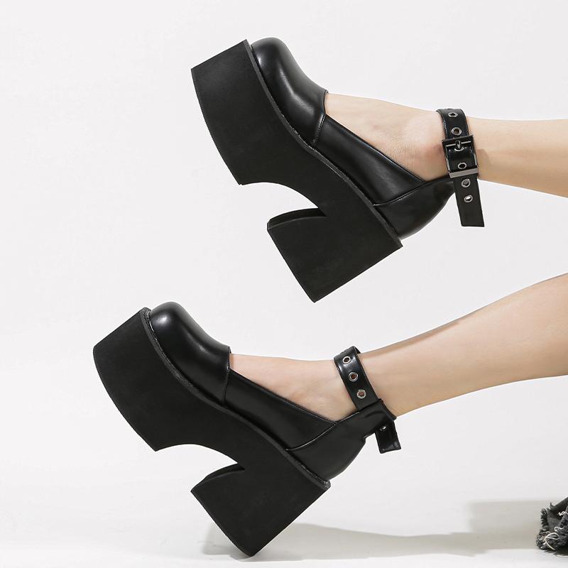 Fashion Classic Female Loafers Shoes New Autumn Thick Heels Patent Leather Buckle Pumps Retro Girls Platform High-Heeled Shoes for Women