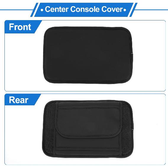 Center Console Cushion Pad with Storage Pockets 12.2"x7.87" Center Console Cover Thin Armrest Seat Box Cover Faux Leather Black