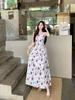French Pure Desire Coffee Break Floral Suspender Dress Women's Summer Waist Super Fairy Seaside Vacation Temperament Long Dress Tide