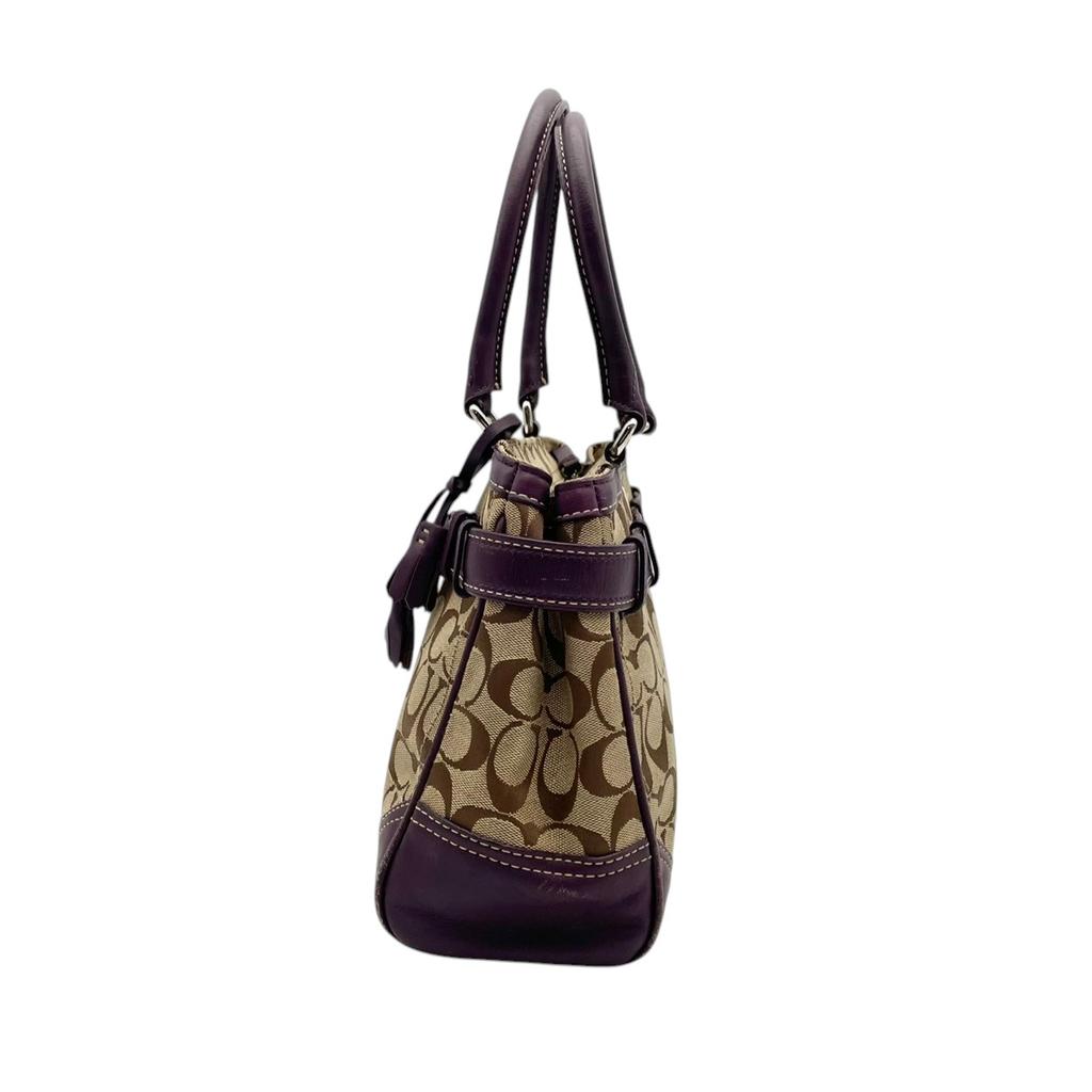 Used COACH Handbag Hamptons Signature CarryallHandbag beige/purple canvas/leather Women