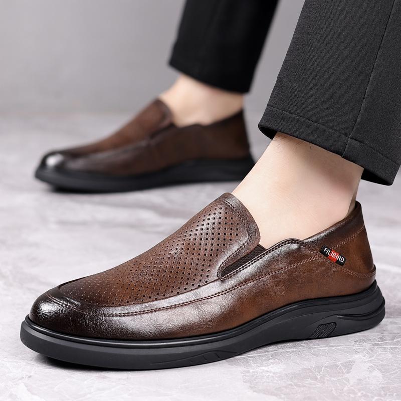 Fashionable Men's Leather Summer Hollowed Out Business Dress Leather Shoes Brand Men's Breathable Non Slip Casual Leather Shoes