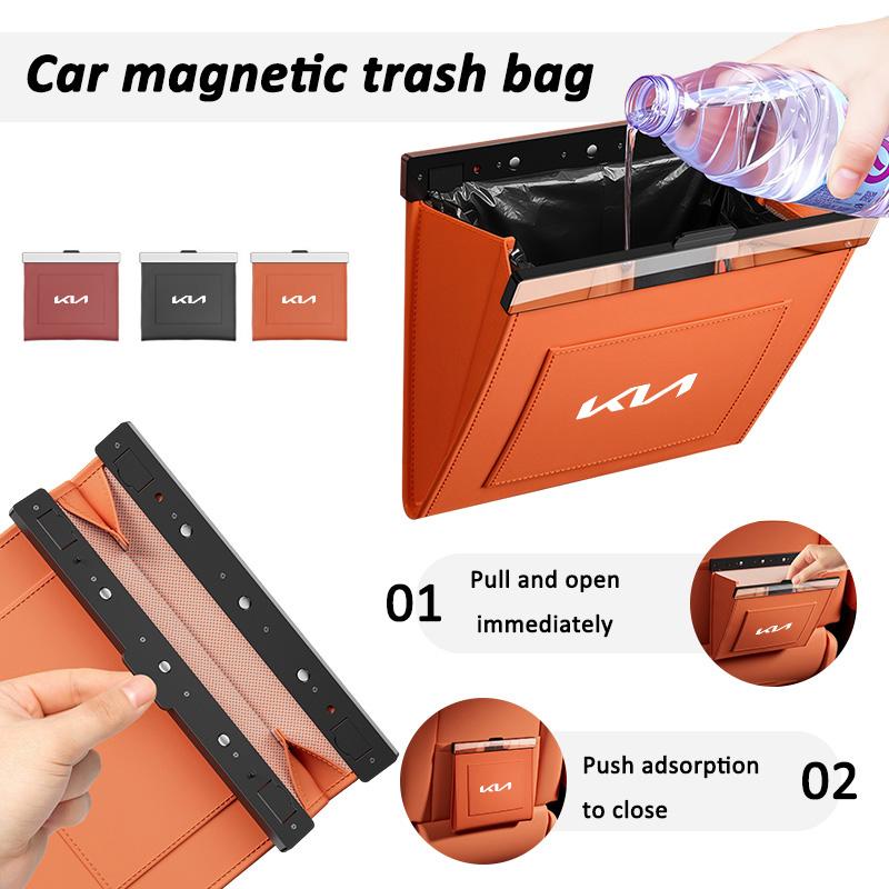 AGX1 For KIA KN Rio Ceed Sportage Cerato Soul Sorento Picanto Optima Niro Premium Car Magnetic Trash Can Folding Hanging Storage Bag