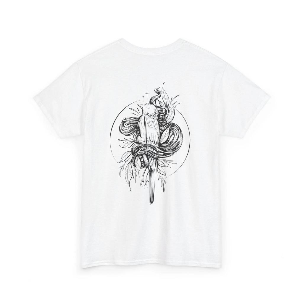 Künstlerisches Vogel-Grafik-T-Shirt Elegantes Natur-Linienkunst-T-Shirt Einzigartiges Botanisches Unisex-Shirt Rundhals Kurzarm Herren-T-Shirt